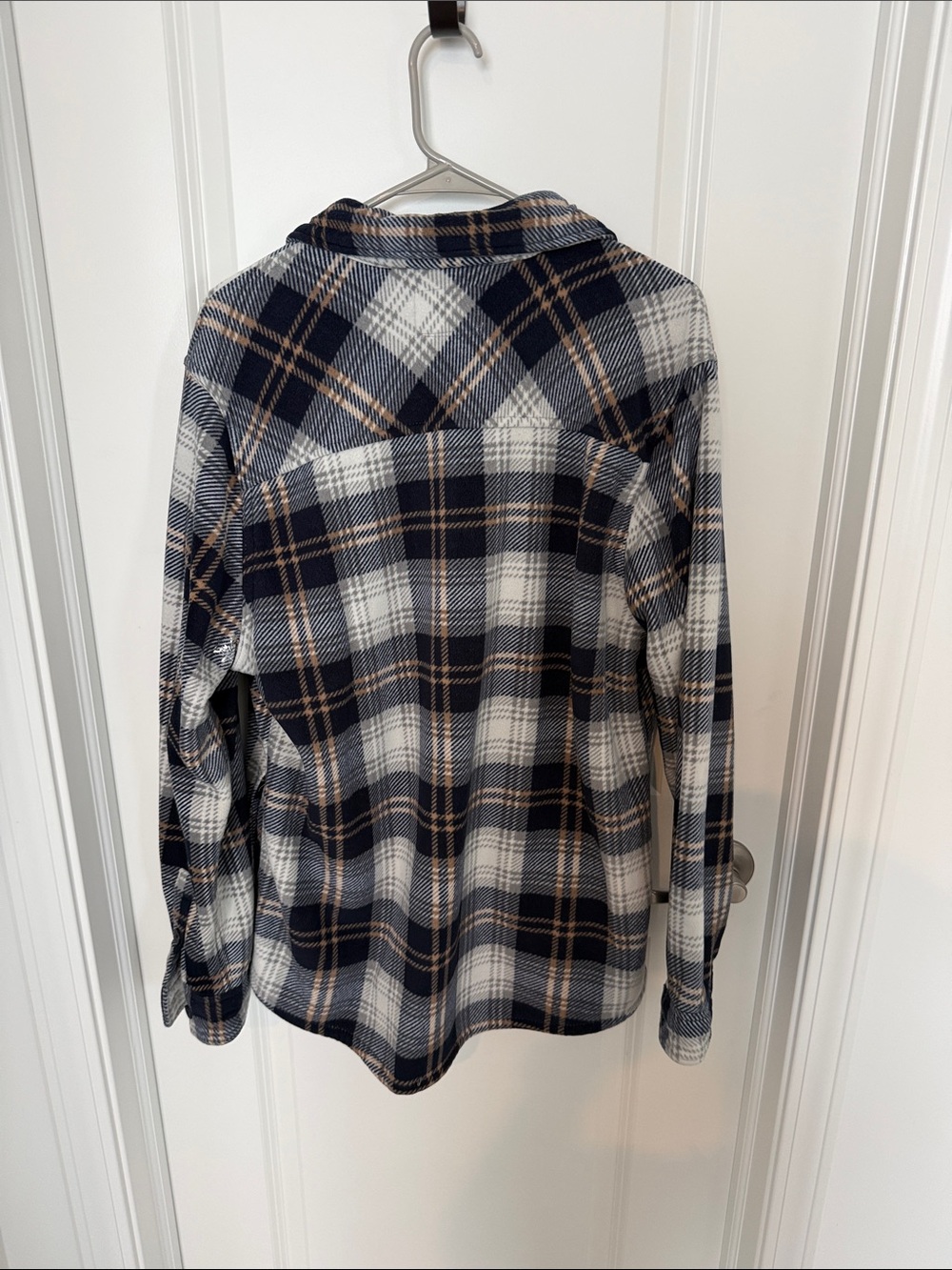 Boston Traders Navy White Tan Plaid Hooded Flannel Shirt - Picture 3 of 4